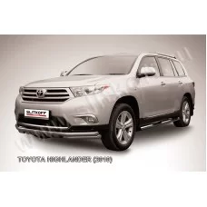 Защита переднего бампера 57-57 мм с профильной ЗК для Toyota Highlander 2010-2014