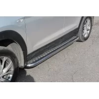 Пороги труба с накладками 76 мм серебристая для Hyundai Tucson 2018-2021