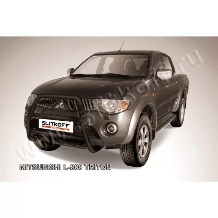 Кенгурятник 57 мм высокий чёрный для Mitsubishi L200 2006-2015 артикул ML006B