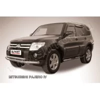 Защита передняя двойная 76-57 мм серебристая для Mitsubishi Pajero 4 2006-2024