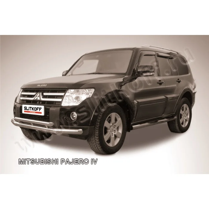 Защитапередняядвойная76-57ммсеребристаядляMitsubishiPajero42006-2024артикулMPJ009S