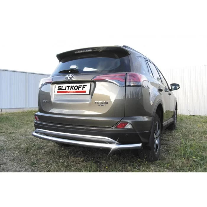 Защита заднего бампера 57 мм длинная серебристая для Toyota RAV4 2015-2019 артикул TR415008S