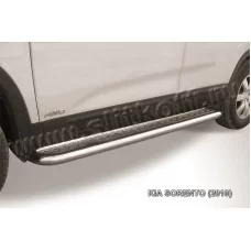 Пороги с площадкой алюминиевый лист 57 мм для Kia Sorento 2009-2012