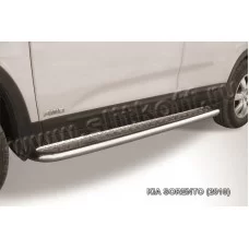 Пороги с площадкой алюминиевый лист 42 мм для Kia Sorento 2009-2012