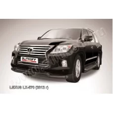 Защита передняя двойная 76-76 мм чёрная для Lexus LX-570 2012-2024