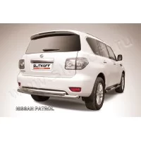 Защита заднего бампера двойная 76-76 мм серебристая для Nissan Patrol 2010-2024