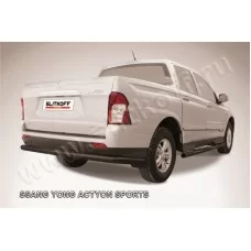 Защита заднего бампера 76 мм длинная чёрная для SsangYong Actyon Sports 2012-2015