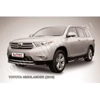 Защита переднего бампера 57 мм радиусная серебристая для Toyota Highlander 2010-2014
