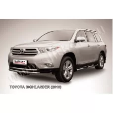 Защита переднего бампера 57 мм радиусная серебристая для Toyota Highlander 2010-2014
