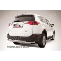 Защита заднего бампера двойная 57-57 мм радиусная серебристая для Toyota RAV4 2013-2015