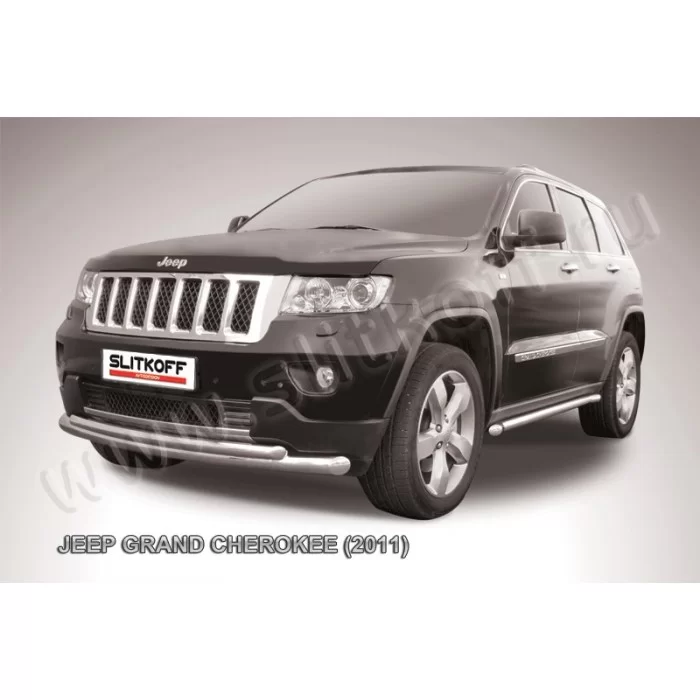 Защита передняя двойная 76-57 мм радиусная серебристая для Jeep Grand Cherokee 2010-2017 артикул JGCH001S