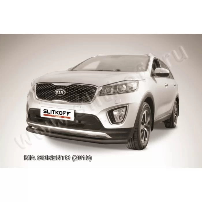 Защита переднего бампера 57 мм чёрная для Kia Sorento 2015-2020 артикул KS15003B