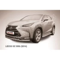 Защита передняя двойная 57-42 мм радиусная серебристая для Lexus NX-300h 2014-2017
