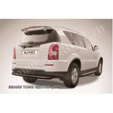 Защита заднего бампера 76 мм радиусная чёрная для SsangYong Rexton 2012-2015
