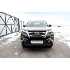 Защита передняя двойная 76-57 мм чёрная для Toyota Fortuner 2017-2020