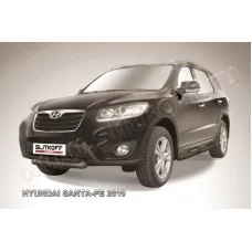 Защита переднего бампера 57 мм короткая чёрная для Hyundai Santa Fe 2010-2012