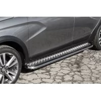 Пороги труба 42 мм серебристая для Lada Vesta SW Cross 2017-2024
