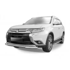 Защита передняя двойная 57-42 мм серебристая для Mitsubishi Outlander 2015-2018