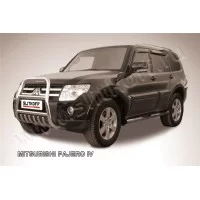 Кенгурятник 57 мм высокий серебристый для Mitsubishi Pajero 4 2006-2024