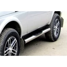 Пороги труба с накладками 76 мм серебристая для ВАЗ 4x4 Urban 2015-2021