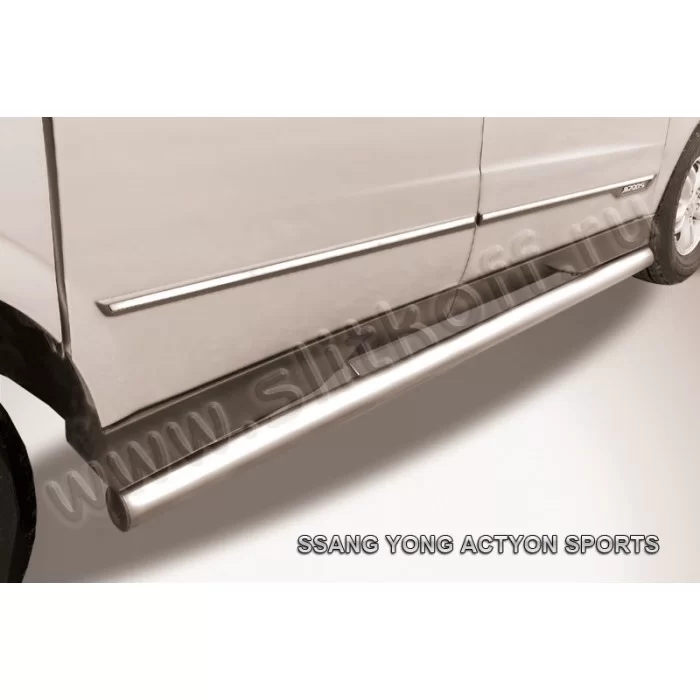 Пороги труба 76 мм серебристая для SsangYong Actyon Sports 2012-2015 артикул SYAS006S