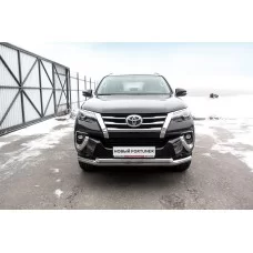 Защита передняя двойная 76-57 мм серебристая для Toyota Fortuner 2017-2020