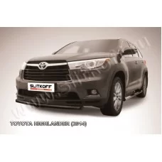 Защита переднего бампера 57 мм радиусная чёрная для Toyota Highlander 2014-2016