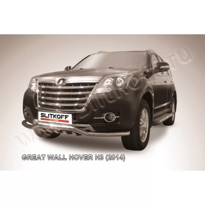 Защита переднего бампера 57 мм волна с ЗК для Great Wall Hover H3 New 2014-2015 артикул GWHNRH3001