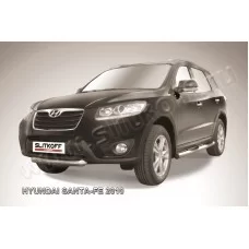 Защита переднего бампера 57 мм короткая серебристая для Hyundai Santa Fe 2010-2012