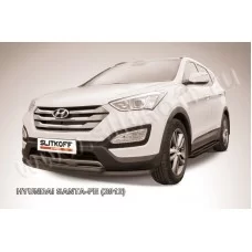 Защита передняя двойная 57-42 мм чёрная для Hyundai Santa Fe 2012-2018
