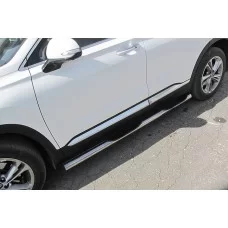 Пороги труба с накладками 76 мм для Hyundai Santa Fe 2018-2024