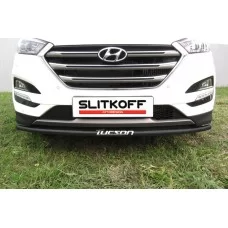 Защита переднего бампера 42 мм с надписью чёрная для Hyundai Tucson 2015-2018