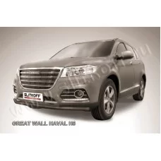 Защита переднего бампера 57 мм чёрная для Haval H6 2014-2020