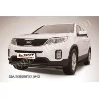 Защита передняя двойная 57-42 мм радиусная чёрная для Kia Sorento 2012-2015