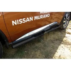 Пороги труба с накладками 76 мм чёрная для Nissan Murano 2016-2024