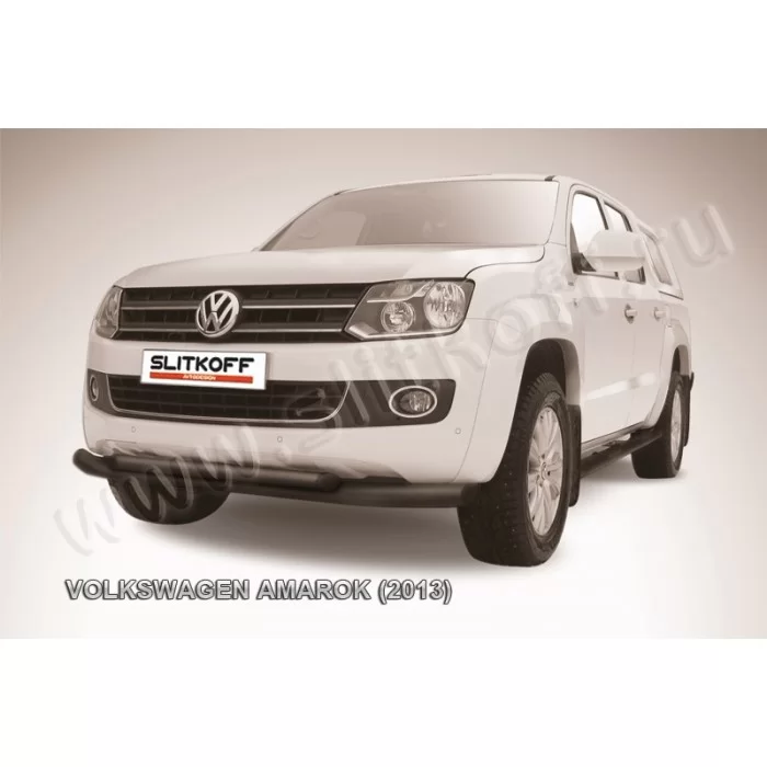 Защита передняя двойная 76-57 мм чёрная для Volkswagen Amarok 2010-2016 артикул VWAM13003B