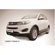 Защита переднего бампера 57 мм радиусная чёрная для Chery Tiggo 5 2014-2020
