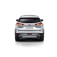 Защита заднего бампера 57 мм короткая серебристая для Geely Atlas 2018-2022