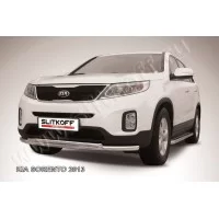 Защита передняя двойная 57-42 мм радиусная серебристая для Kia Sorento 2012-2015