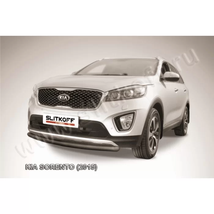 Защита переднего бампера 57 мм радиусная короткая чёрная для Kia Sorento 2015-2020 артикул KS15004B