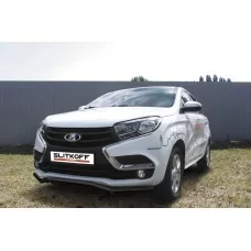 Защита переднего бампера 42 мм волна чёрная для Lada XRay 2016-2022