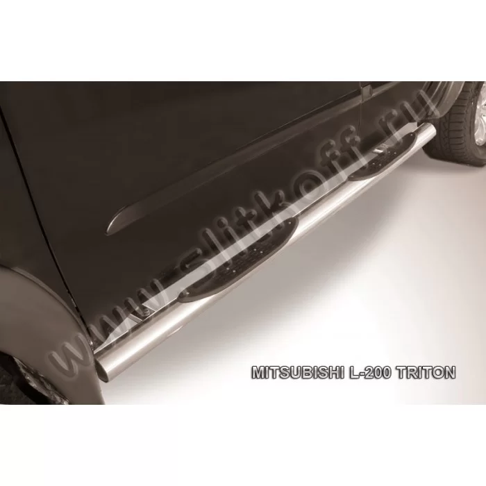 Пороги труба с накладками 76 мм серебристая для Mitsubishi L200 2006-2015 артикул ML012S