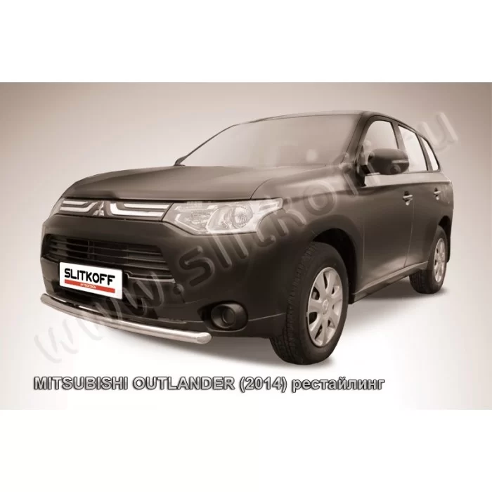 Защита переднего бампера 57 мм короткая серебристая для Mitsubishi Outlander 2014-2015 артикул MOUT14004S