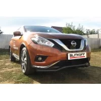 Защита переднего бампера 57 мм волна чёрная для Nissan Murano 2016-2024