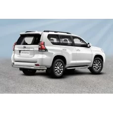 Защита заднего бампера двойная 76-42 мм серебристая для Toyota Land Cruiser Prado 150 2017-2020