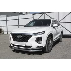 Пороги труба 57 мм серебристая для Hyundai Santa Fe 2018-2024