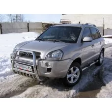 Кенгурятник 57 мм высокий с защитой картера для Hyundai Tucson 2004-2010