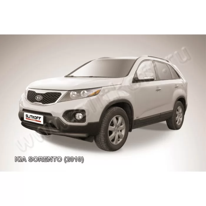 Защита передняя двойная 57-42 мм радиусная чёрная для Kia Sorento 2009-2012 артикул KS10003B