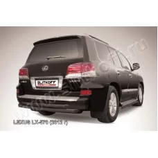 Защита заднего бампера двойная 76-76 мм радиусная чёрная для Lexus LX-570 2012-2024