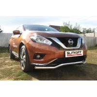 Защита переднего бампера 57 мм волна серебристая для Nissan Murano 2016-2024
